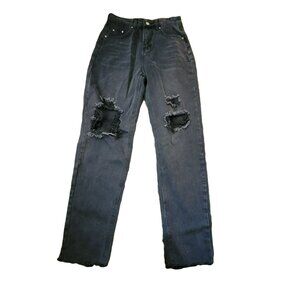 Black Jeans Womens Distressed Straight-Leg Denim Jeans Size Small JJ1598